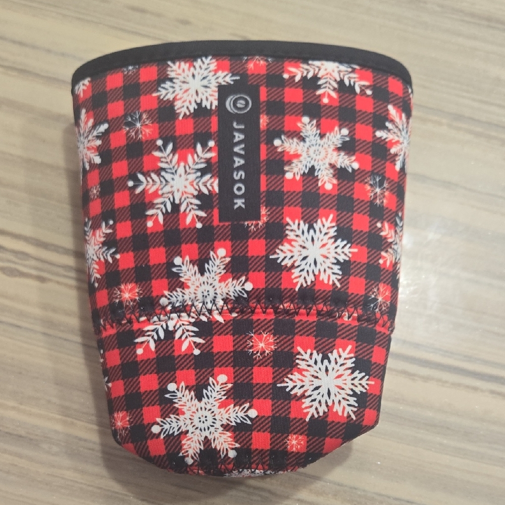 Javasok Red Plaid Snowflake Cup Sleeve Large Fits 30-32 Oz